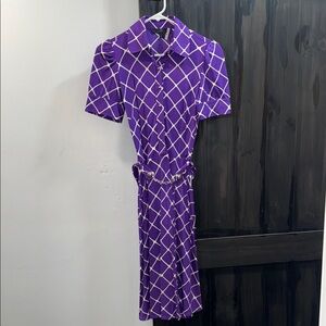 Banana Republic 100% Silk Purple Checkered Midi Dress